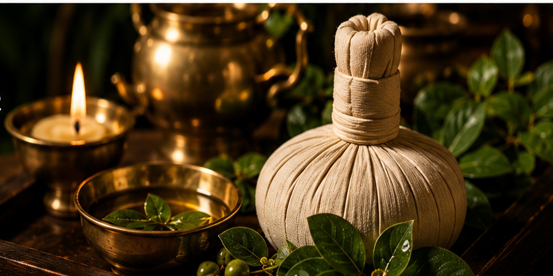 Traditional Kerala Ayurveda herbs, oils and treatment setting